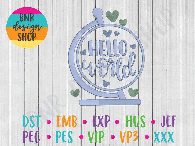 Hello World Machine Embroidery Design Embroidery/Applique BNRDesignShop 