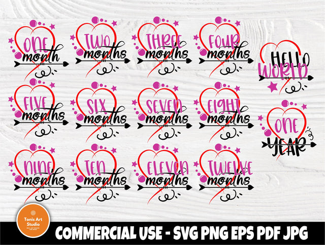 Hello world SVG | Baby milestones SVG | Baby months svg | Monthly milestones svg | Svg cut files for cricut silhouette | Baby first year svg SVG TonisArtStudio 