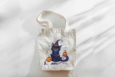 Helloween Black Cat Watercolor Clipart Sublimation Rupkotha 
