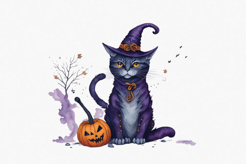 Helloween Black Cat Watercolor Clipart Sublimation Rupkotha 