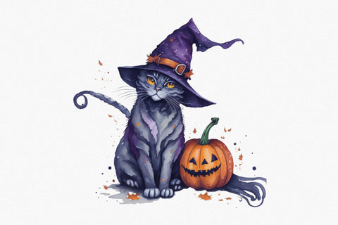 Helloween Black Cat Watercolor Clipart Sublimation Rupkotha 