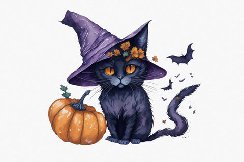 Helloween Black Cat Watercolor Clipart Sublimation Rupkotha 