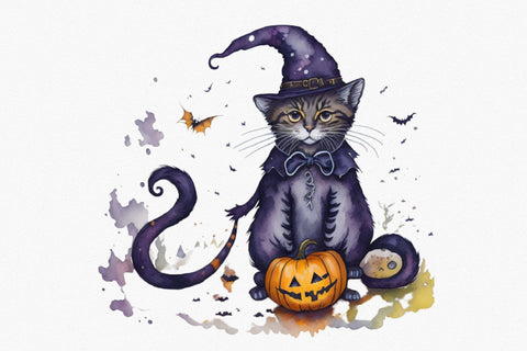 Helloween Black Cat Watercolor Clipart Sublimation Rupkotha 