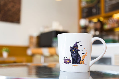 Helloween Black Cat Watercolor Clipart Sublimation Rupkotha 