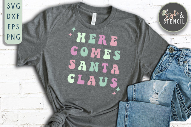 Here Comes Santa Claus Retro SVG SVG Style and Stencil 