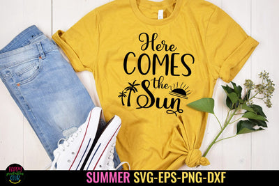 Here Comes the Sun SVG I Beach SVG I Summer SVG I Cut File SVG Happy Printables Club 