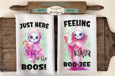 Here For the Boos | Feeling BooJee | Pink Ghost Kitchen Towel Sublimation Sublimation Ewe-N-Me Designs 
