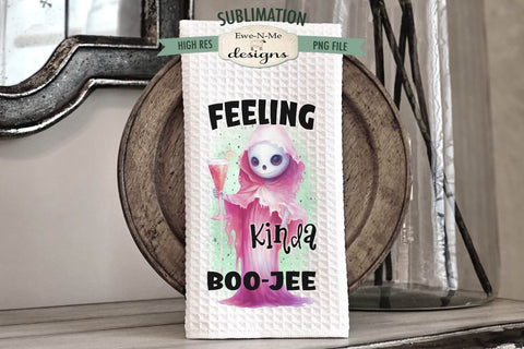 Here For the Boos | Feeling BooJee | Pink Ghost Kitchen Towel Sublimation Sublimation Ewe-N-Me Designs 