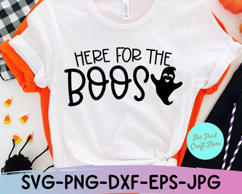 Here for the Boos, Halloween svg, Cute Ghost SVG, Alcohol svg, Funny Quote svg, Halloween Mom Svg, Wine svg files, Mom Shirt svg SVG She Shed Craft Store 