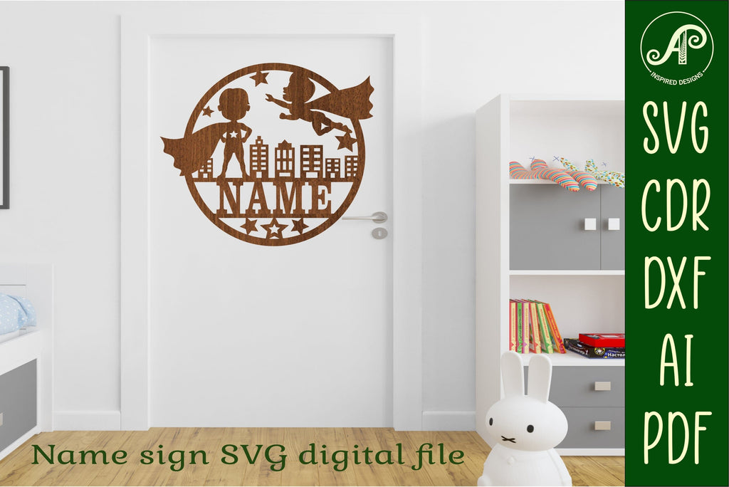 Guy Name Sign Hero Boy Name sign svg laser cut template, wall art - So Fontsy
