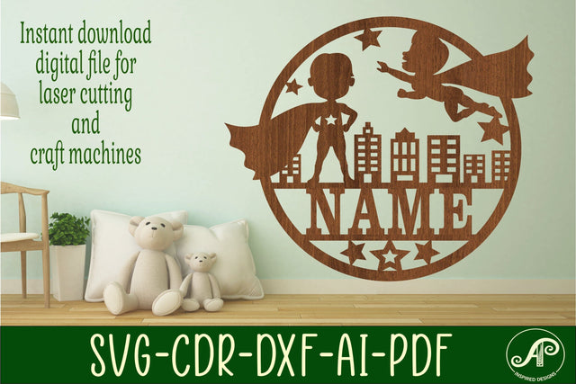 Hero Boy Name sign svg laser cut template, wall art SVG APInspireddesigns 
