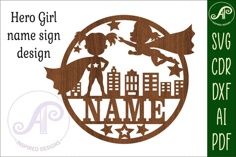 Hero Girl Name sign svg laser cut template, wall art SVG APInspireddesigns 