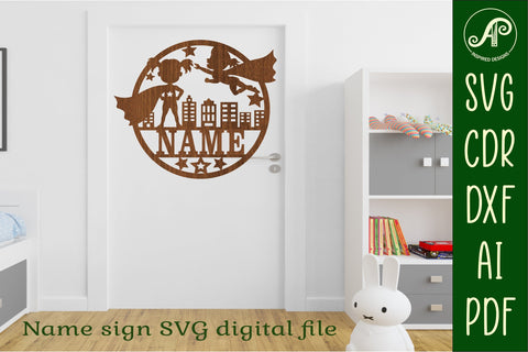 Hero Girl Name sign svg laser cut template, wall art SVG APInspireddesigns 