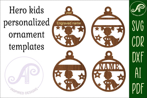 Hero kids Christmas Ornaments, 2 designs SVG laser cut SVG APInspireddesigns 
