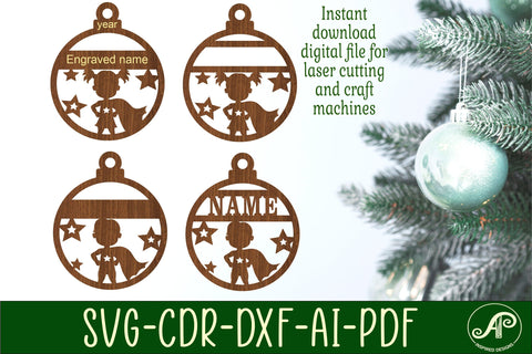 Hero kids Christmas Ornaments, 2 designs SVG laser cut SVG APInspireddesigns 
