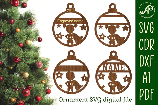 Hero kids Christmas Ornaments, 2 designs SVG laser cut SVG APInspireddesigns 