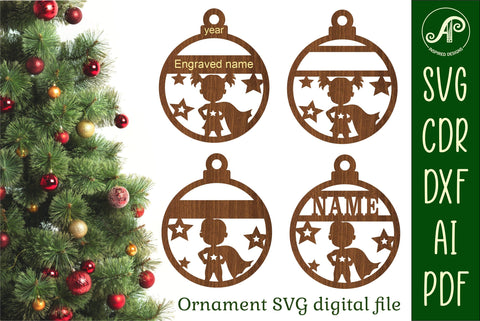 Hero kids Christmas Ornaments, 2 designs SVG laser cut SVG APInspireddesigns 