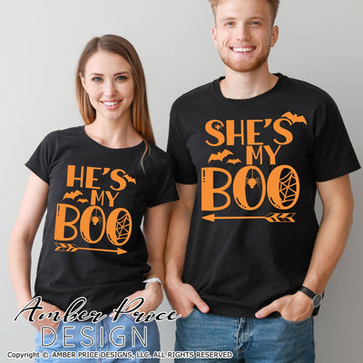 He's My Boo SVG She's My Boo SVG | Couples Halloween SVGs | Siblings Spooky SVG PNG DXF set SVG Amber Price Design 