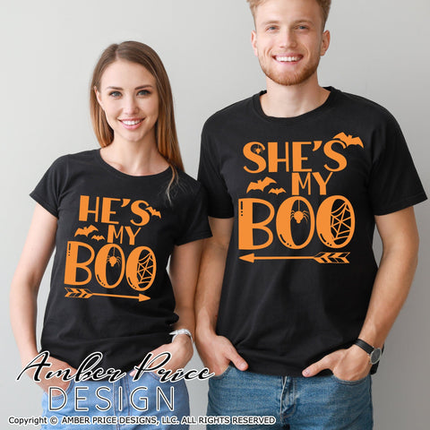 He's My Boo SVG She's My Boo SVG | Couples Halloween SVGs | Siblings Spooky SVG PNG DXF set SVG Amber Price Design 