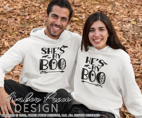 He's My Boo SVG She's My Boo SVG | Couples Halloween SVGs | Siblings Spooky SVG PNG DXF set SVG Amber Price Design 