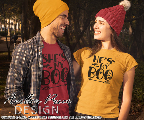 He's My Boo SVG She's My Boo SVG | Couples Halloween SVGs | Siblings Spooky SVG PNG DXF set SVG Amber Price Design 