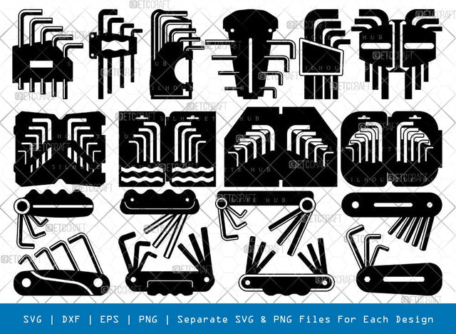 Hex Key Set Silhouette, Hex Key SVG, Allen Key Svg, keys Svg, Hex Key Tool, Hex Key Bundle, SB00949 SVG ETC Craft 