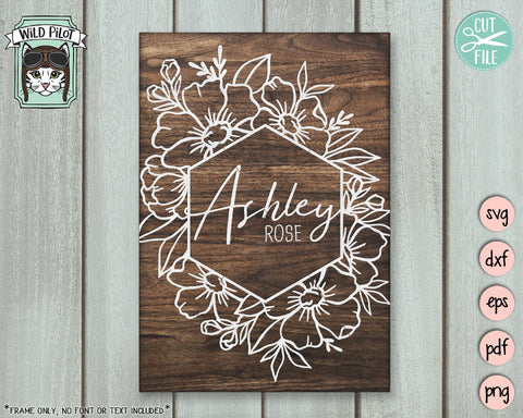 Hexagon Floral Monogram Frame SVG Cut File SVG Wild Pilot 