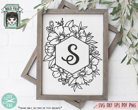 Hexagon Floral Monogram Frame SVG Cut File SVG Wild Pilot 