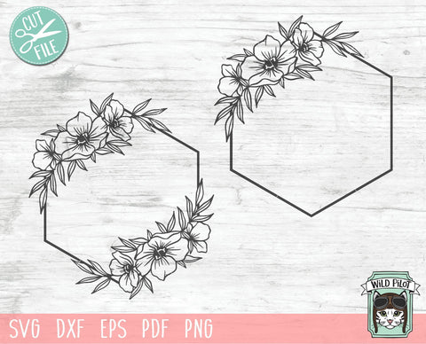 Hexagon Floral Monogram Frame SVG Cut File SVG Wild Pilot 