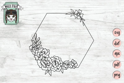 Hexagon Floral Monogram Frame SVG Cut File SVG Wild Pilot 