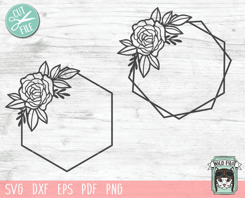 Hexagon Flower Monogram Frame SVG Cut File SVG Wild Pilot 