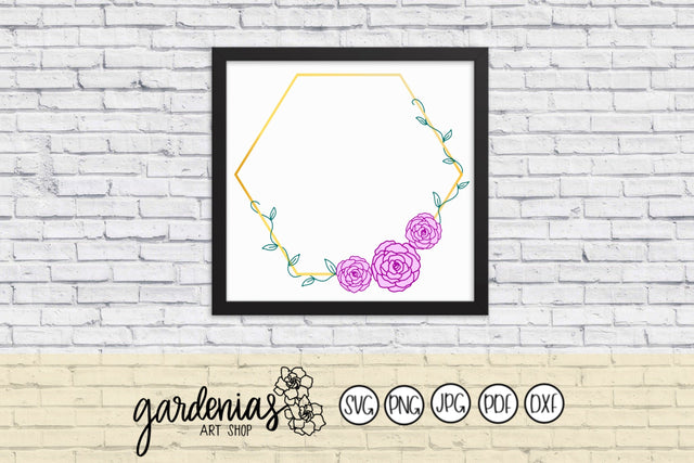Hexagon Frame with Flowers SVG Gardenias Art Shop 
