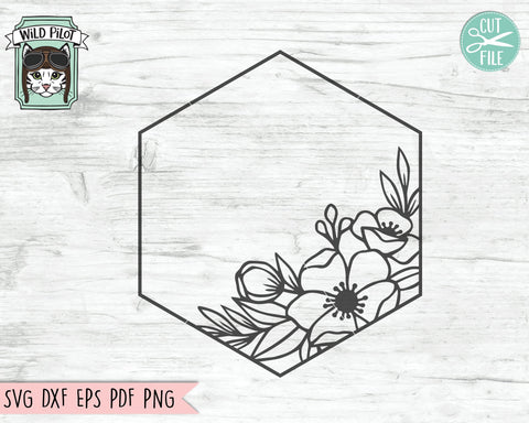 Hexagon Monogram Flower Frame SVG, Wreath SVG File, Flower Hexagon SVG, Hexagon Frame SVG, Hexagon Floral Cut File, Name Sign SVG SVG Wild Pilot 