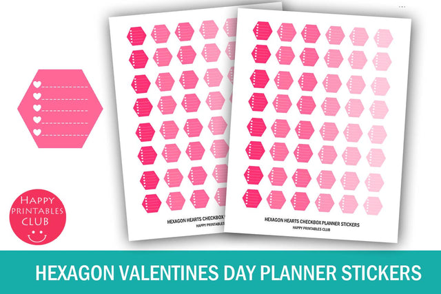 Hexagon Valentines Day Planner Stickers- Hexagon Checkbox SVG Happy Printables Club 