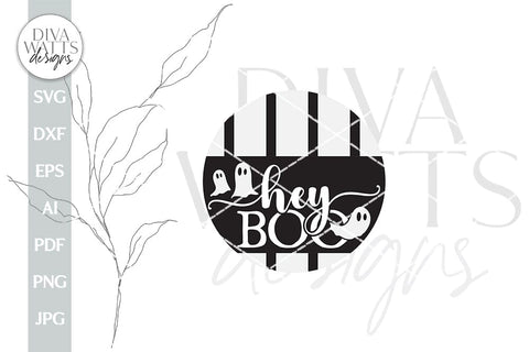 Hey Boo Ghost SVG Halloween Round Design With Ghosts SVG Design For Door Hanger With Ghosts For Halloween Ghost Design For Front Door SVG SVG Diva Watts Designs 