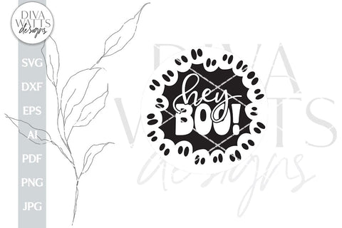 Hey Boo Ghost SVG Halloween Round Design With Ghosts SVG Design For Door Hanger With Ghosts For Halloween Ghosts Design For Front Door SVG SVG Diva Watts Designs 