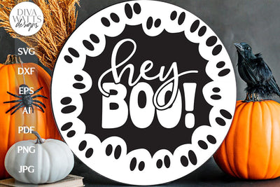 Hey Boo Ghost SVG Halloween Round Design With Ghosts SVG Design For Door Hanger With Ghosts For Halloween Ghosts Design For Front Door SVG SVG Diva Watts Designs 