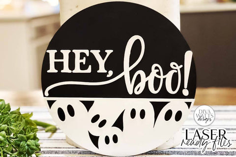 Hey Boo Glowforge SVG | Halloween Round Design SVG Diva Watts Designs 