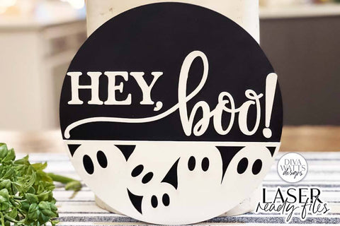 Hey Boo Glowforge SVG | Halloween Round Design SVG Diva Watts Designs 