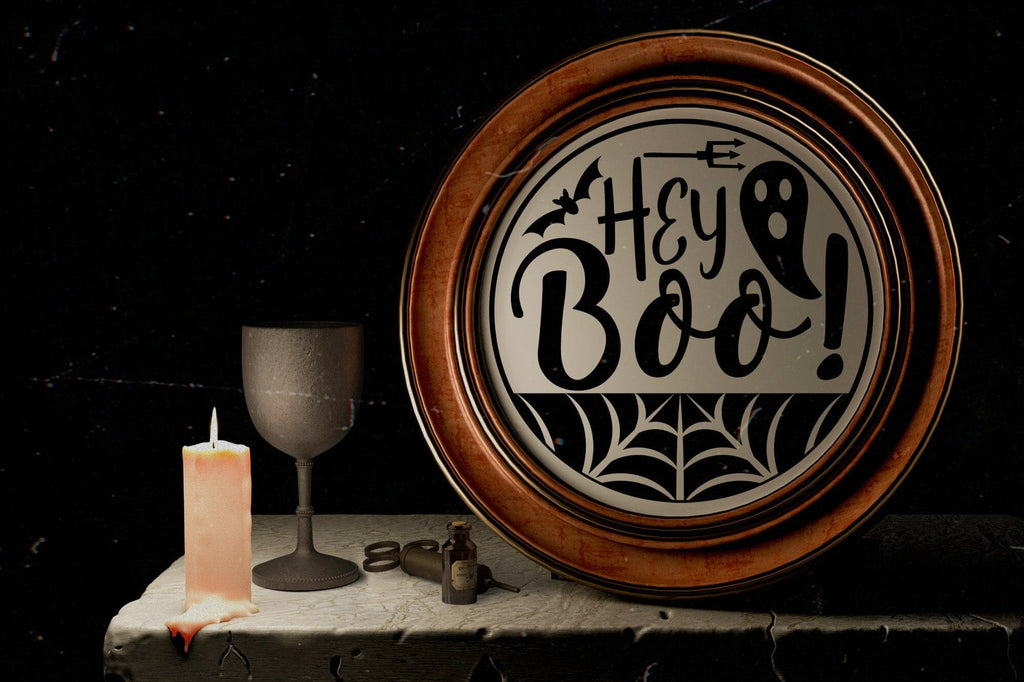 Hey Boo, Halloween Round Sign SVG - So Fontsy