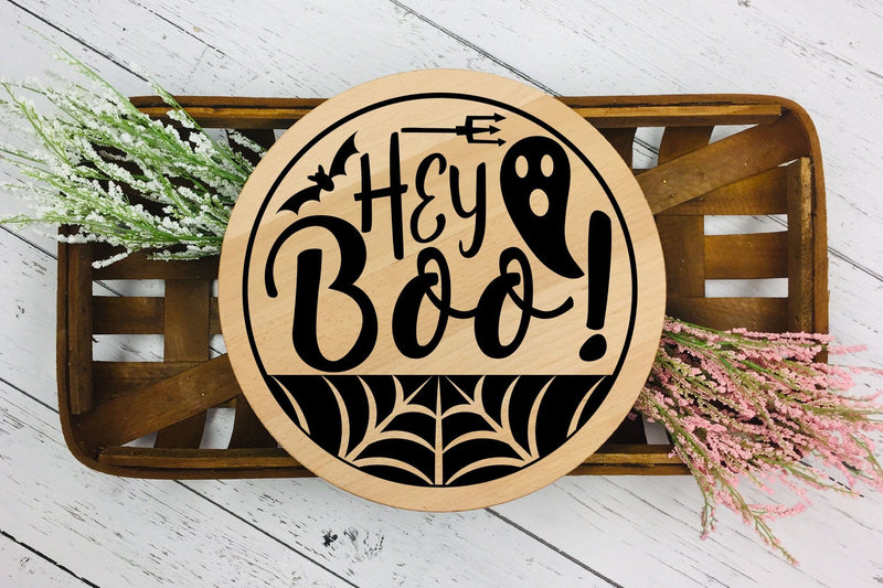 Hey Boo, Halloween Round Sign SVG - So Fontsy