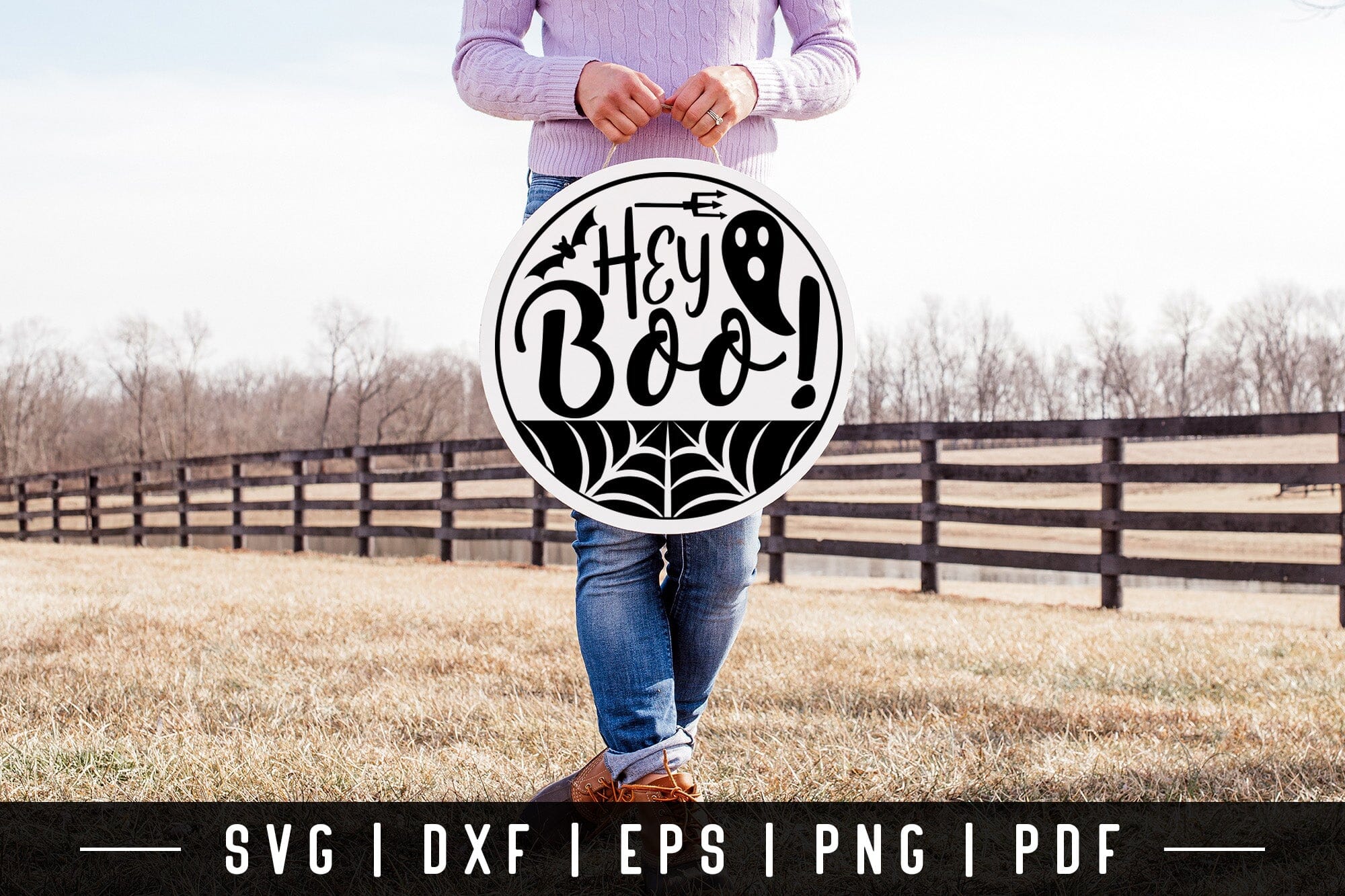 Hey Boo, Halloween Round Sign SVG - So Fontsy