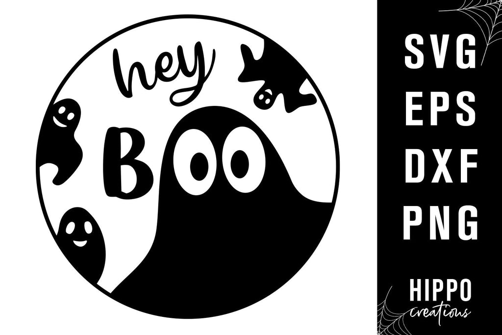 Hey Boo SVG, Hey Boo Front Porch Sign, Halloween Round Sign SVG - So Fontsy