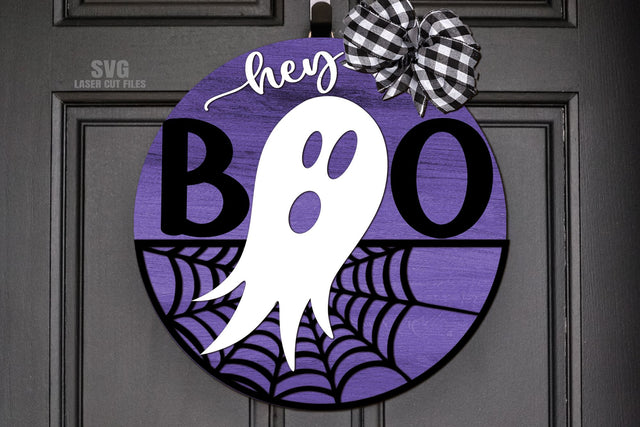 Hey Boo SVG Laser Cut Files | Ghost Sign SVG | Halloween SVG SVG Cloud9Design 