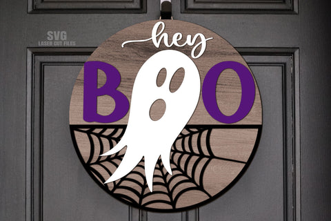 Hey Boo SVG Laser Cut Files | Ghost Sign SVG | Halloween SVG SVG Cloud9Design 