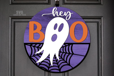 Hey Boo SVG Laser Cut Files | Ghost Sign SVG | Halloween SVG SVG Cloud9Design 