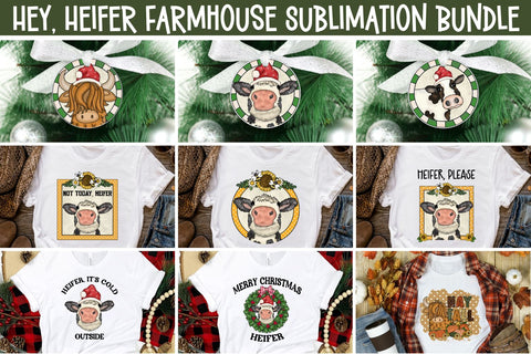 Hey Heifer Farmhouse Sublimation Bundle 1 - Bundle of 9 Heifer PNG Sublimation Designs Sublimation Digital Clipart Deals 