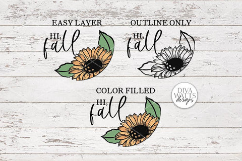 Hi Fall | Autumn Sunflower Design For Round Sign SVG Diva Watts Designs 