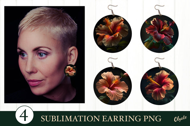Hibiscus Earring Sublimation. Tropical Flower Earrings PNG Sublimation Olga Terlyanskaya 