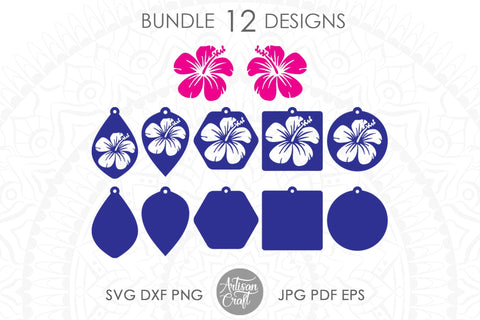 Hibiscus Earrings SVG for making beach vacation jewelry SVG Artisan Craft SVG 